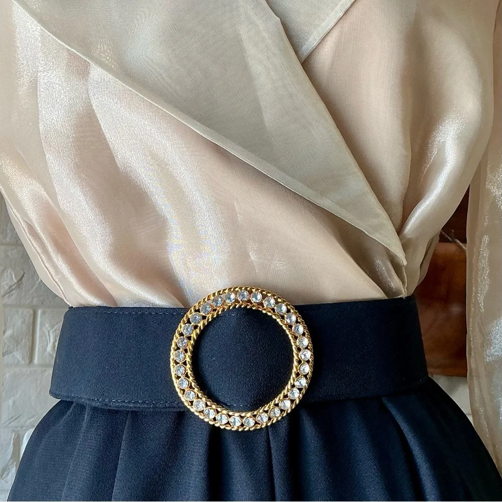 Vintage J.R. Nites by Caliendo Sheer Gold Puff Sleeve Jeweled Belted Jumpsuit - Picture 6 of 16